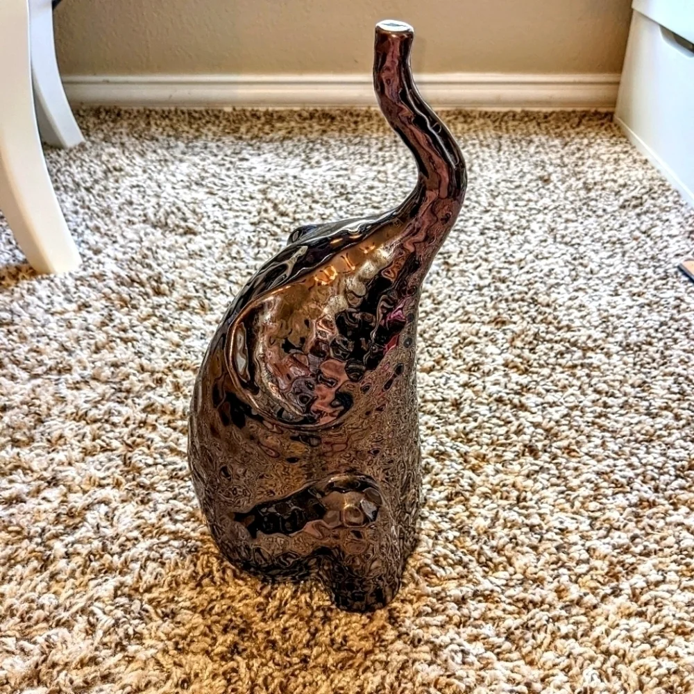 Elephant Statue Hammered Gunmetal ~1' Tall